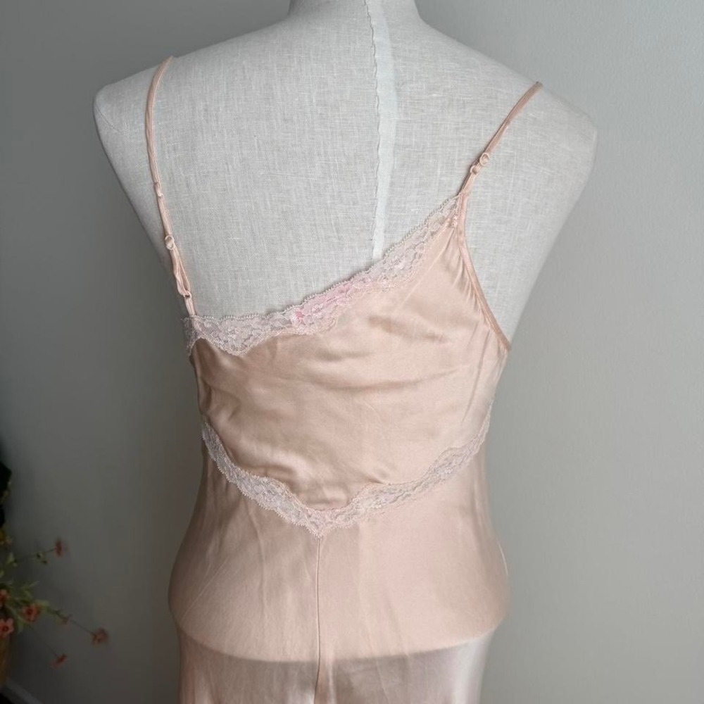 Vintage 2001 Victoria's Secret 100% Silk Slip Pink Small Lace Asymmetric Maxi - Picture 5 of 7